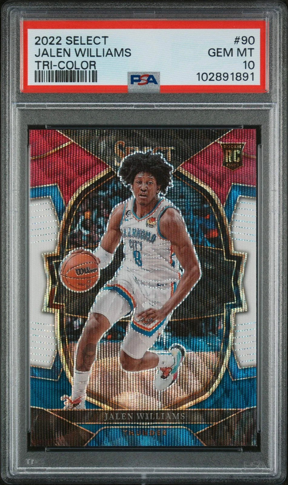 Graded 2022 Panini Select Jalen Williams #90 Tri Color RC Basketball Card PSA 10