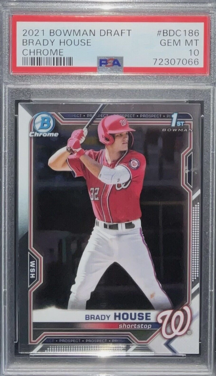 Graded 2021 Bowman Draft Brady House #BDC186 Chrome Rookie Baseball Card PSA 10
