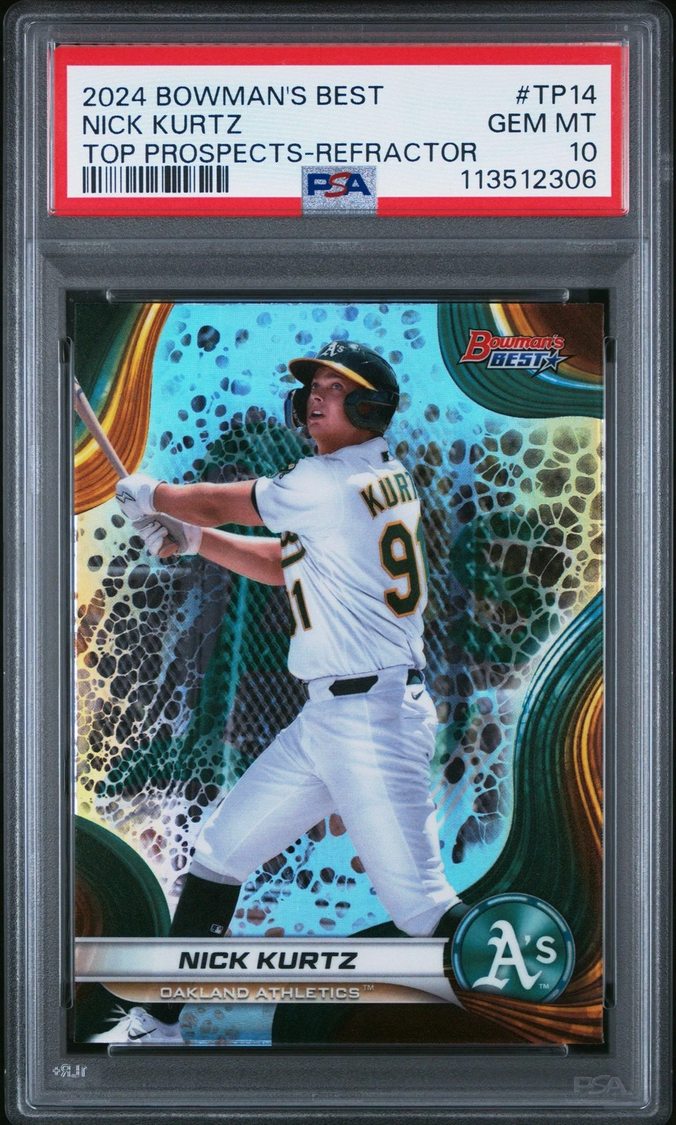 Graded 2024 Bowmans Best Nick Kurtz #TP14 Refractor Rookie Baseball Card PSA 10