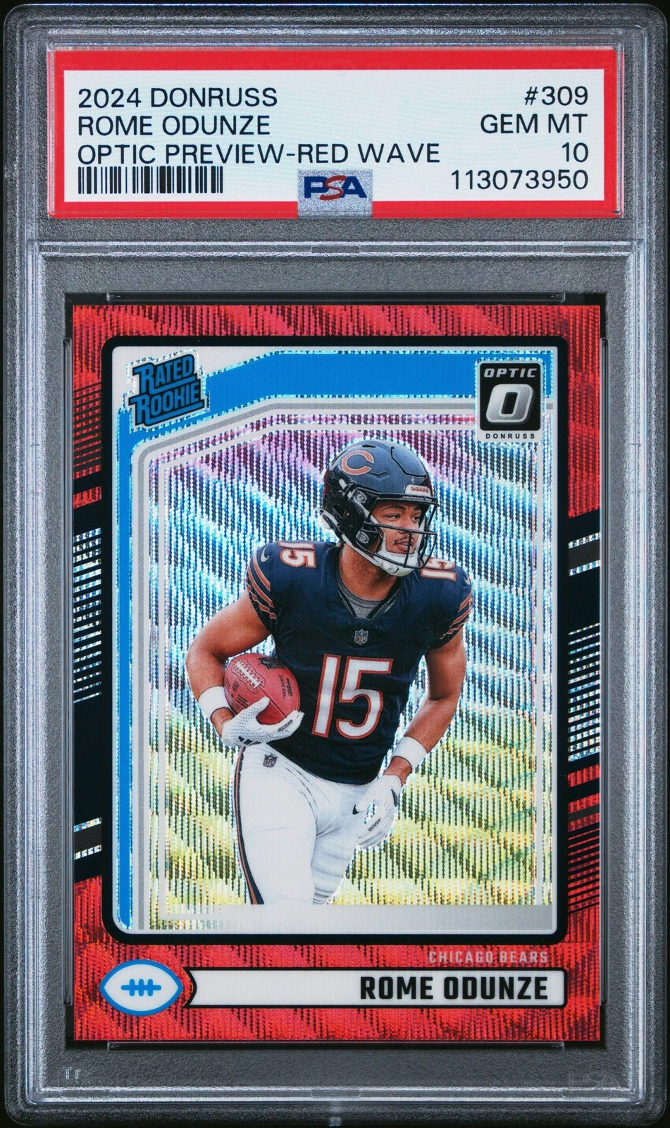 Graded 2024 Donruss Rome Odunze #309 Red Wave Rookie RC Football Card PSA 10