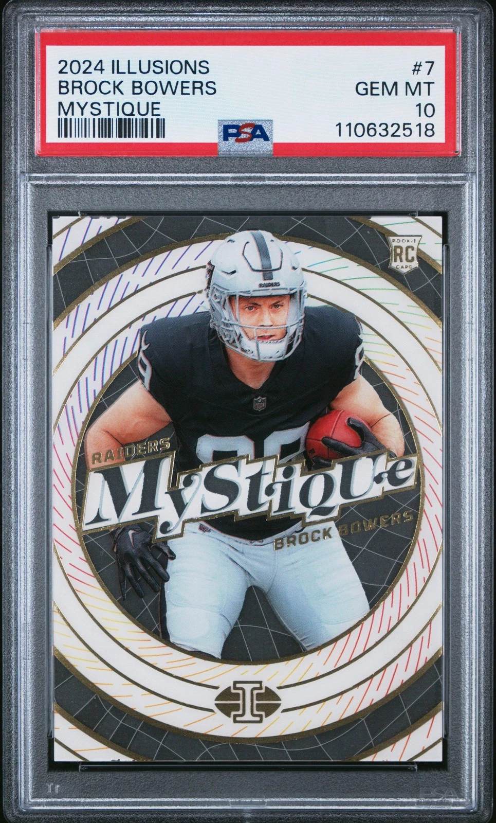 Graded 2024 Panini Illusions Brock Bowers #7 Mystique RC Football Card PSA 10