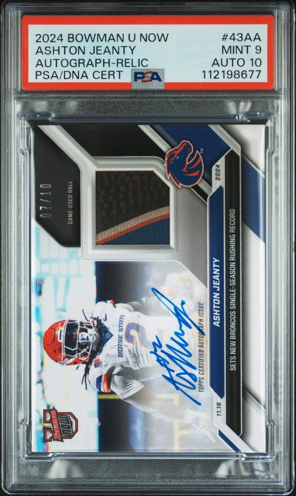 Graded 2024 Bowman U Now Ashton Jeanty #43AA RPA /10 Rookie Card PSA 9 Auto 10