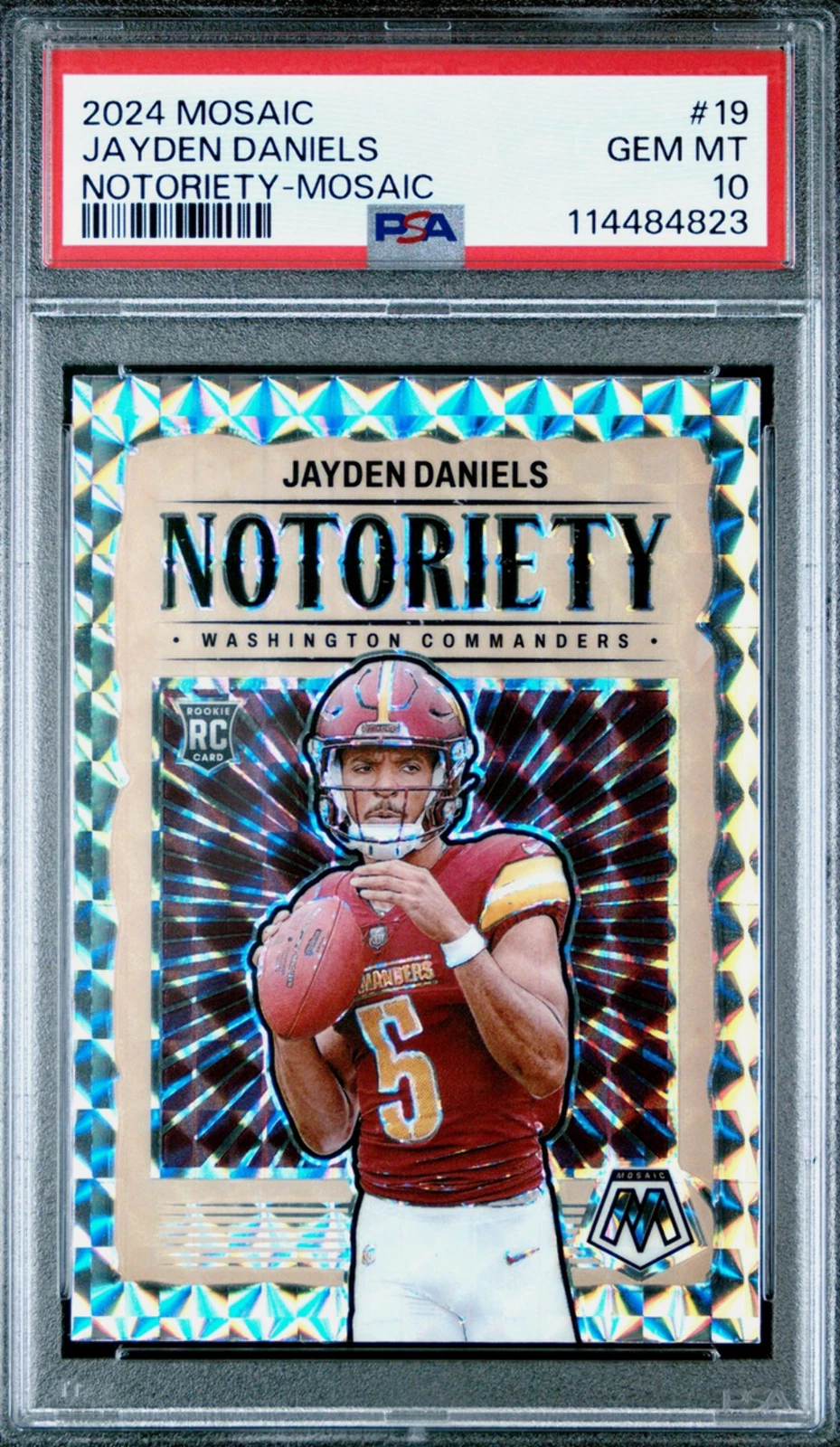 Graded 2024 Mosaic Jayden Daniels #19 Notoriety Mosaic RC Football Card PSA 10