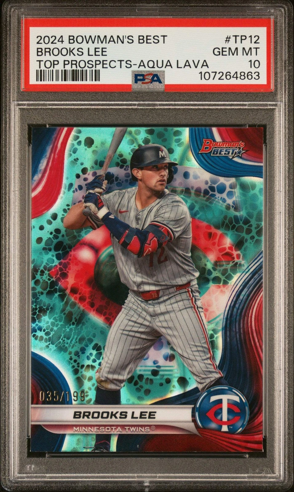 Graded 2024 Bowmans Best Brooks Lee #TP12 Aqua Lava /199 RC Baseball Card PSA 10