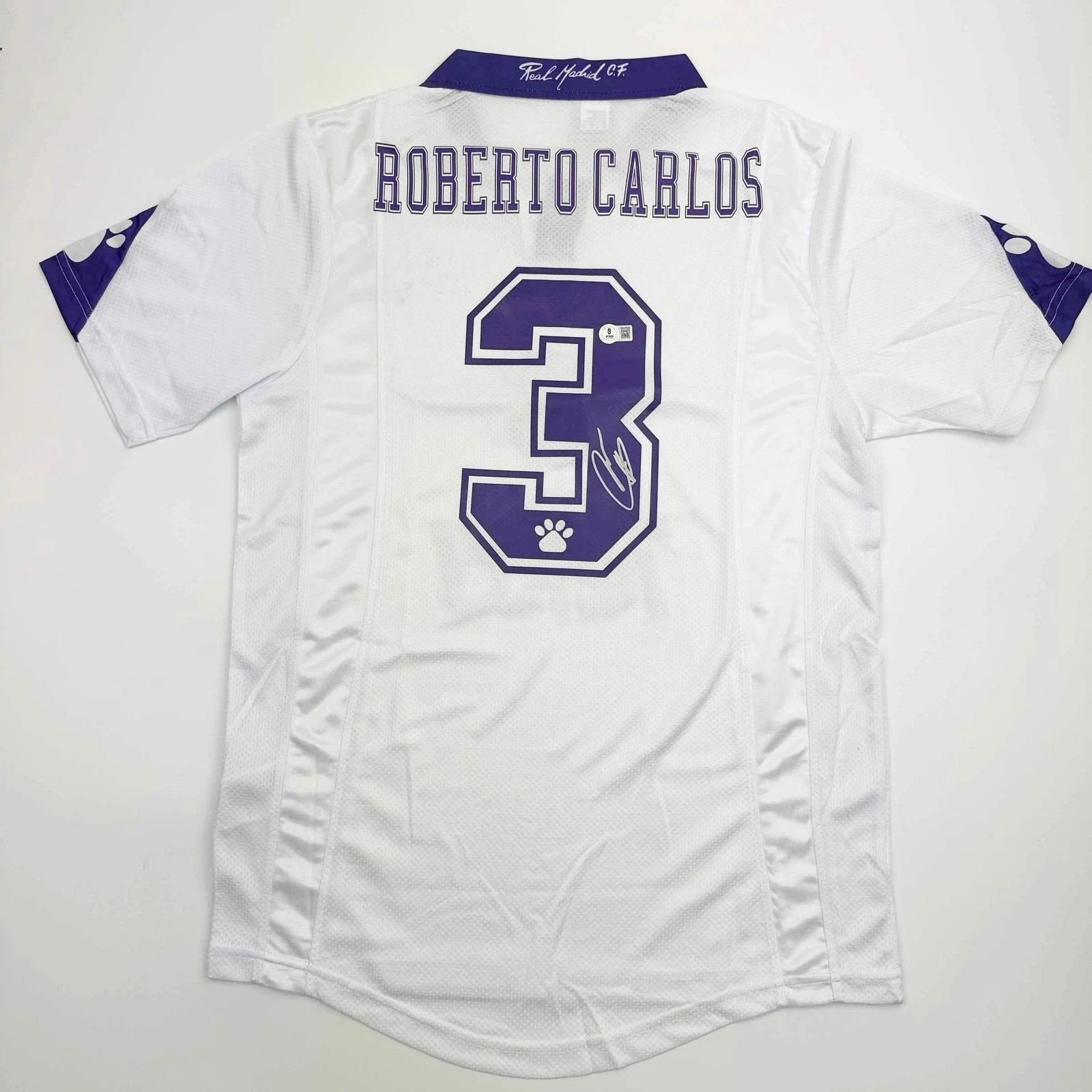 Autographed/Signed Roberto Carlos Real Madrid White Soccer Jersey Beckett COA