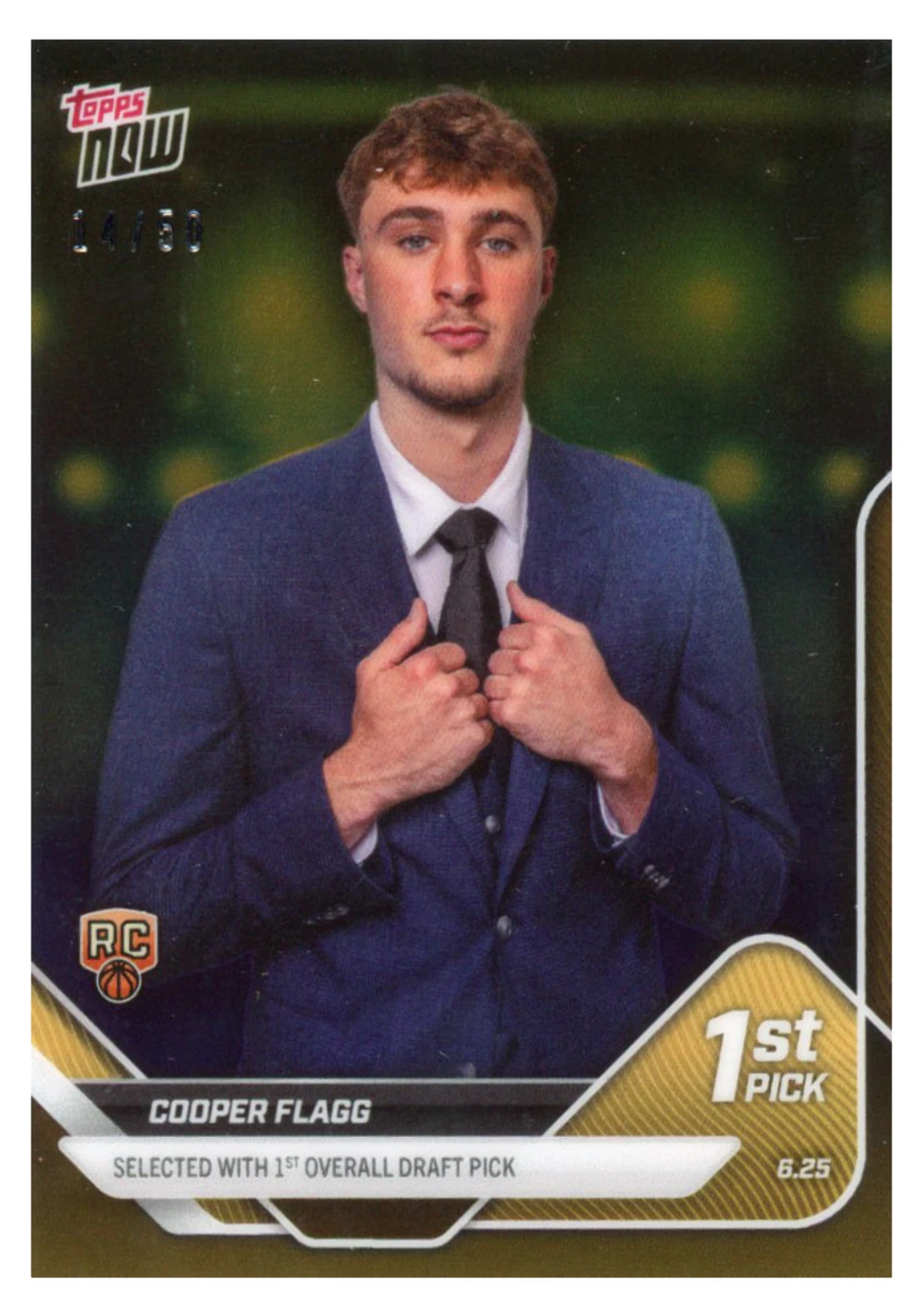 2025 Topps Now Cooper Flagg #D1 Gold Chrome /50 Dallas Mavericks Rookie RC Card