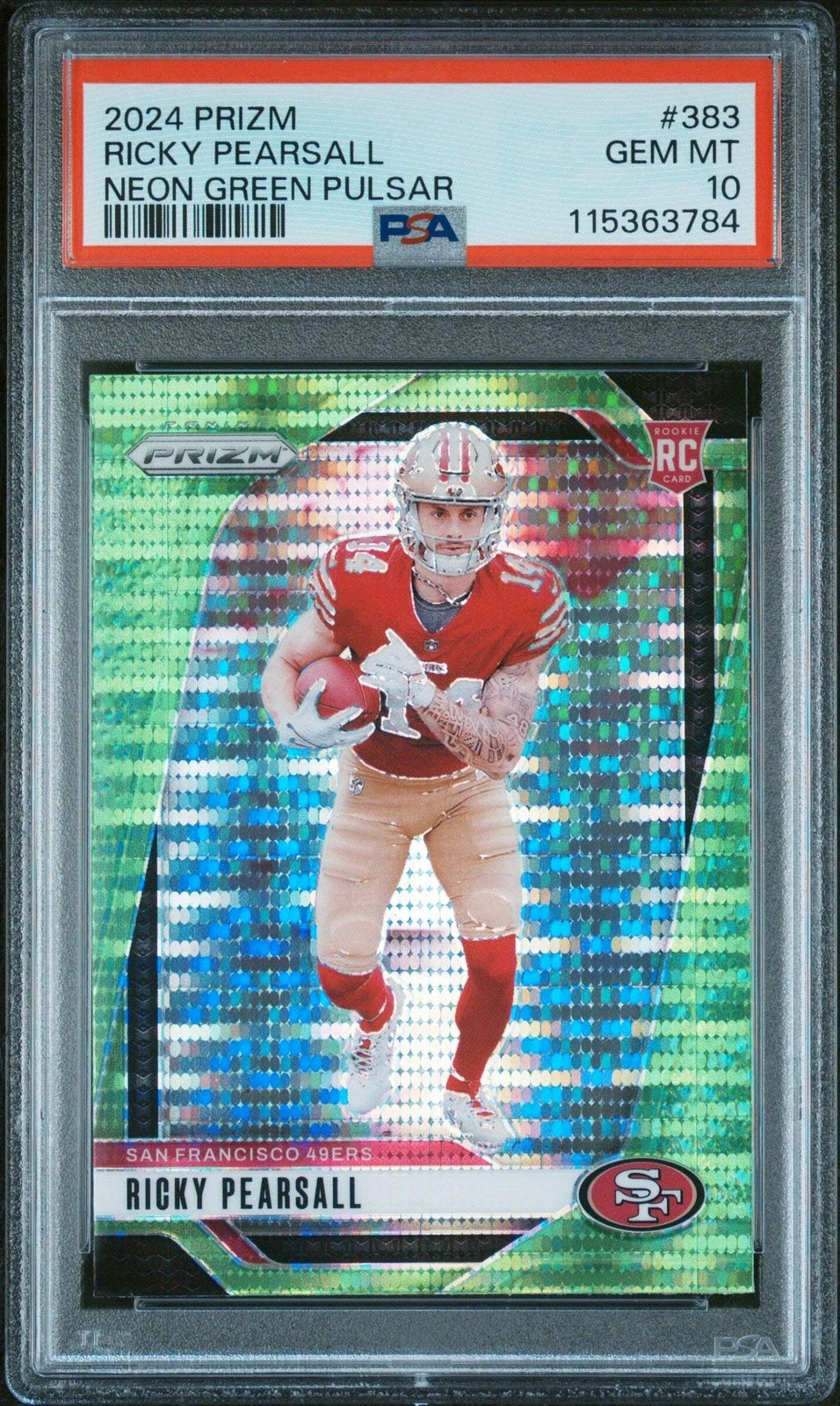Graded 2024 Panini Prizm Ricky Pearsall 383 Neon Green Pulsar Rookie Card PSA 10