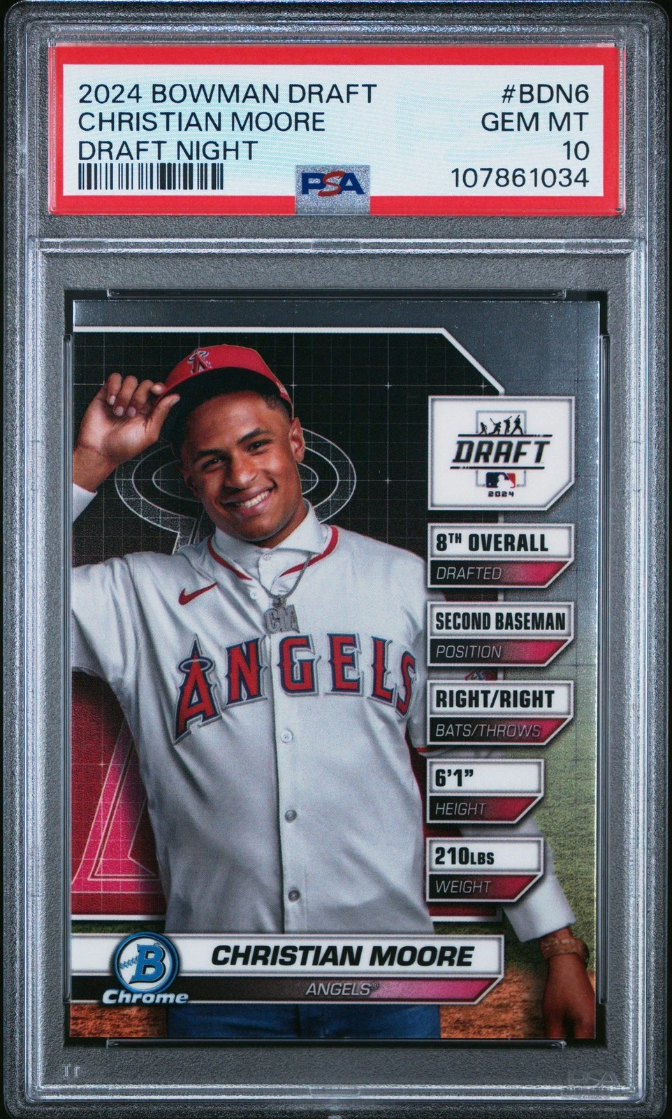 Graded 2024 Topps Bowman Draft Christian Moore #BDN6 Night Rookie RC Card PSA 10