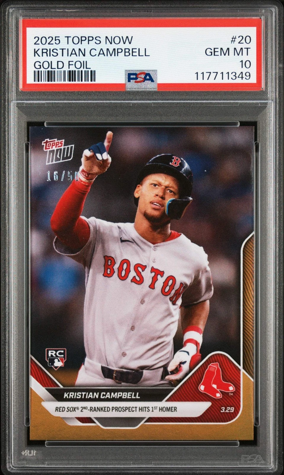 Graded 2025 Topps Now Kristian Campbell #20 Gold /50 RC Baseball Card PSA 10