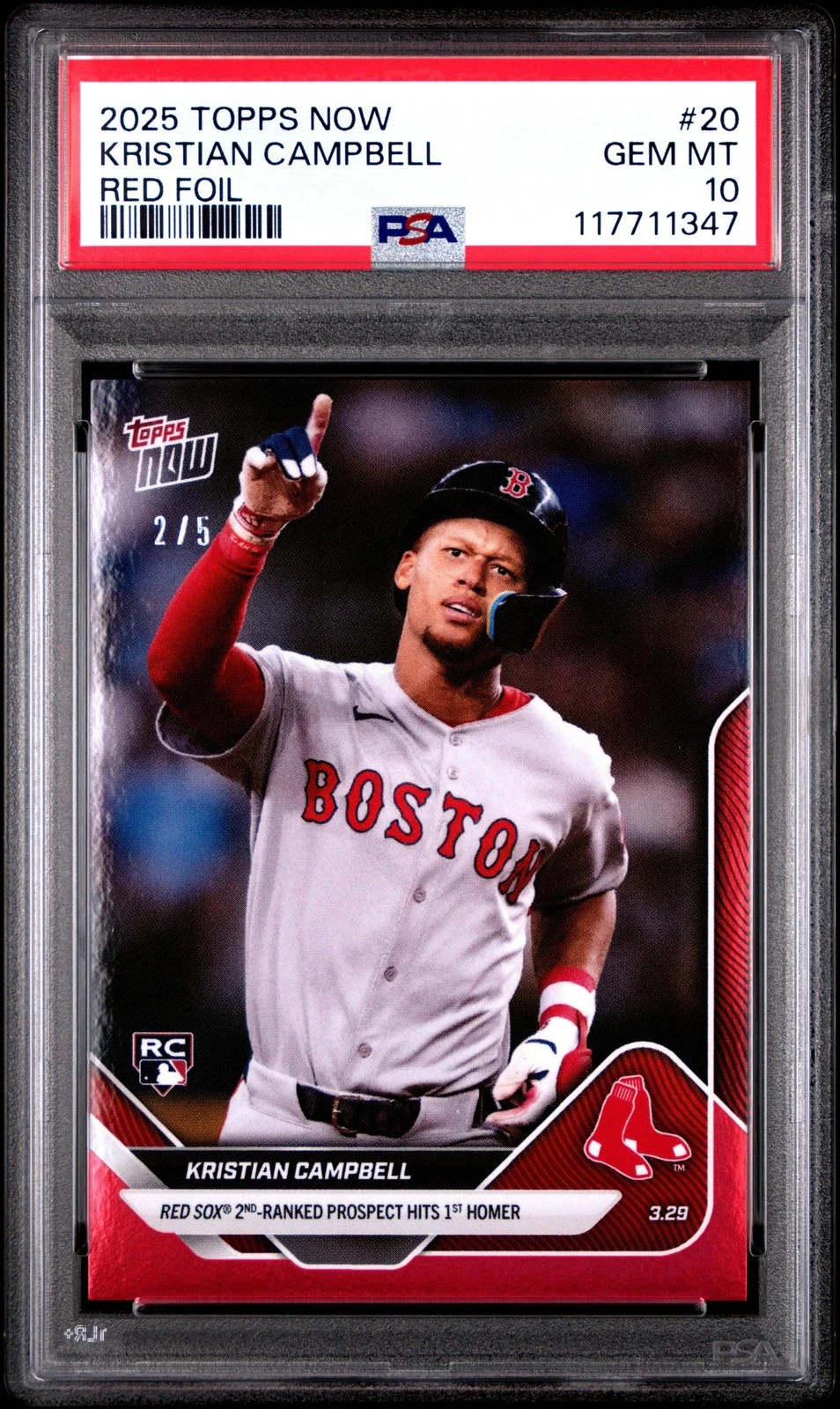 Graded 2025 Topps Now Kristian Campbell #20 Red Foil /5 RC Baseball Card PSA 10
