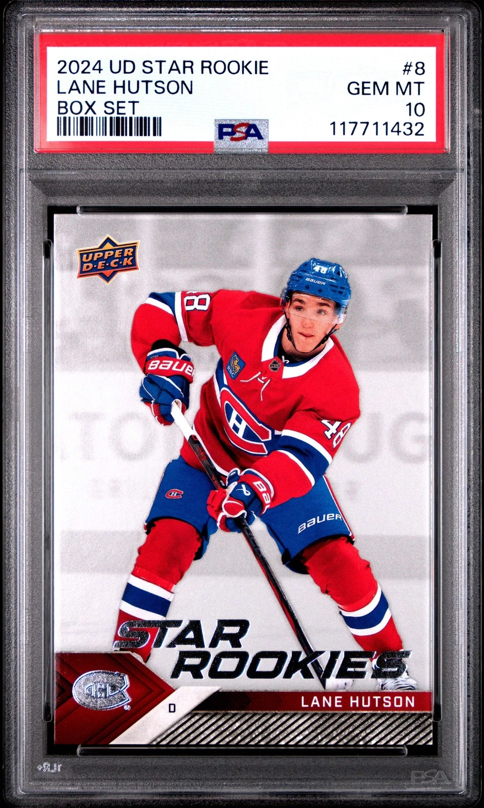 Graded 2024 UD Star Rookie Lane Hutson #8 Box Set Rookie RC Hockey Card PSA 10