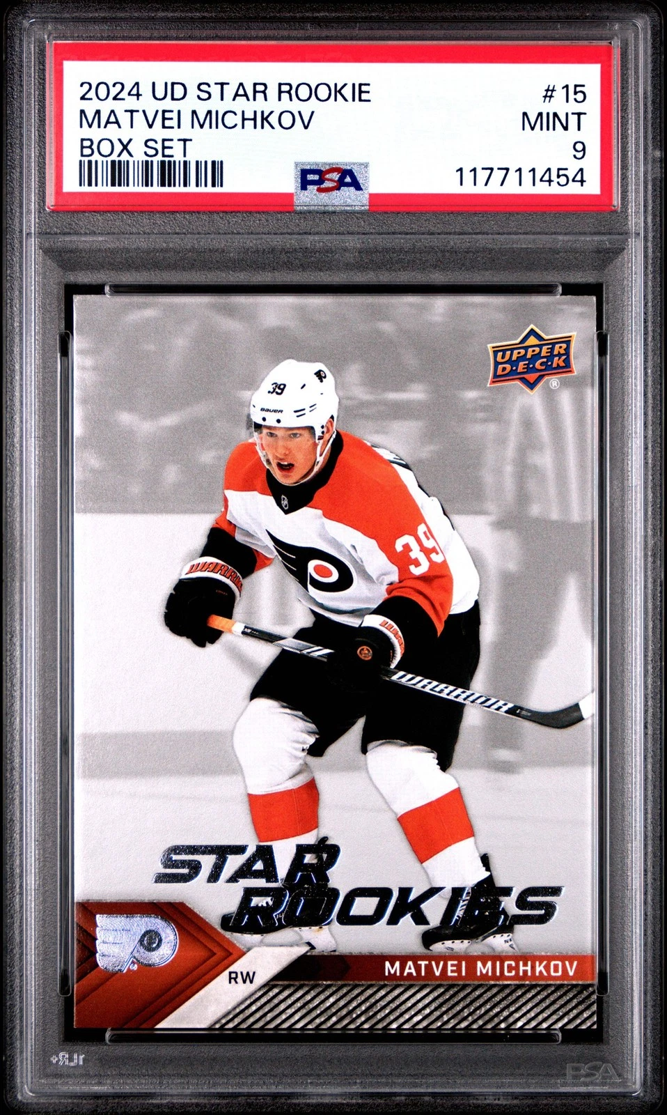 Graded 2024 UD Star Rookie Matvei Michkov #15 Box Set Rookie Hockey Card PSA 9