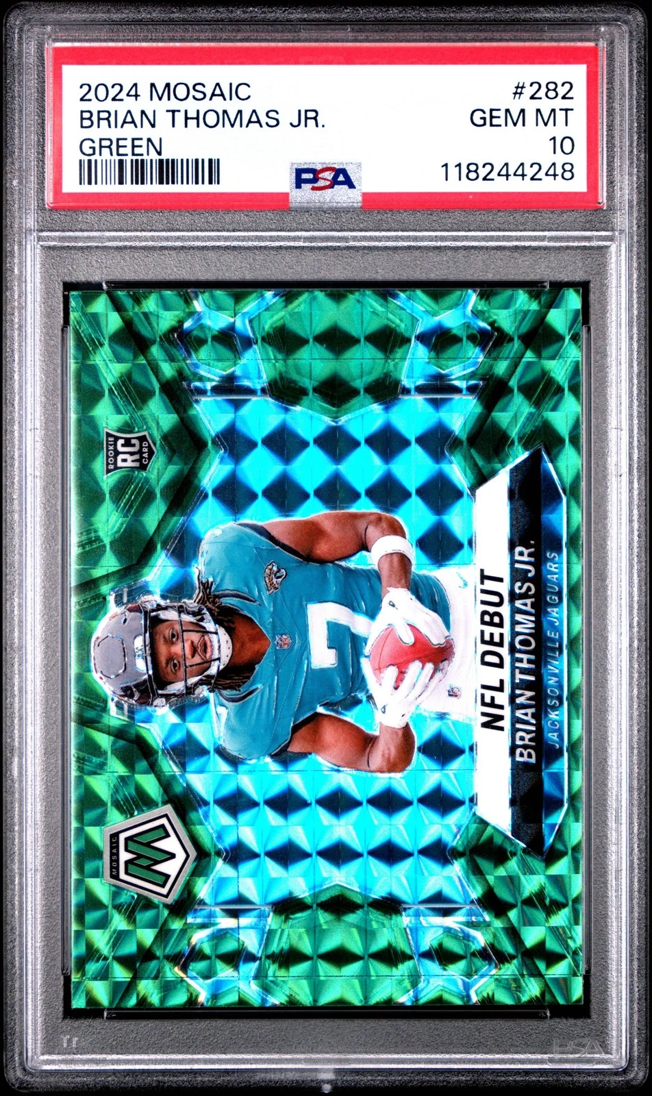 Graded 2024 Panini Mosaic Brian Thomas Jr #282 Green Rookie Football Card PSA 10