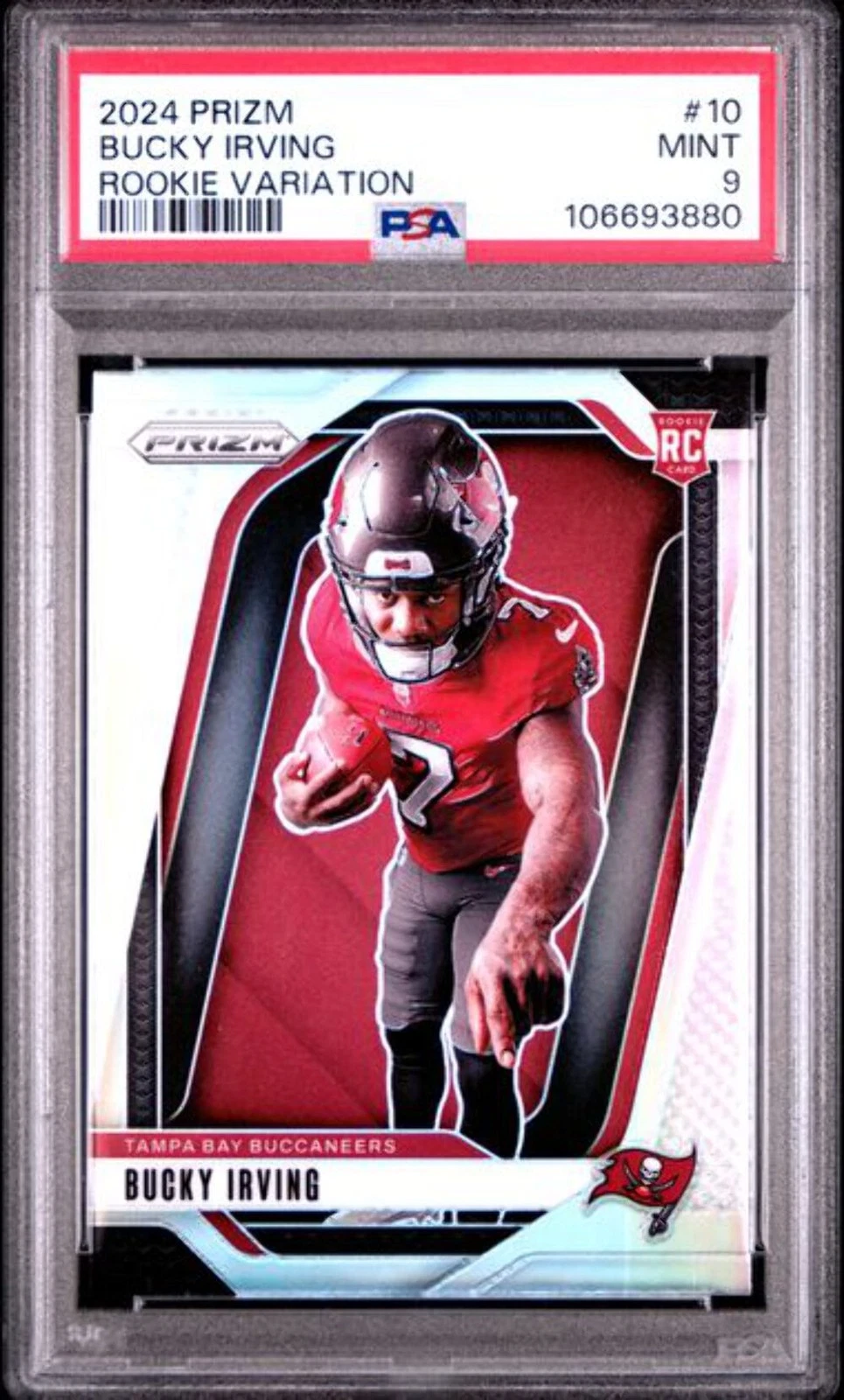 Graded 2024 Panini Prizm Variation Bucky Irving #10 RC Football Card PSA 9