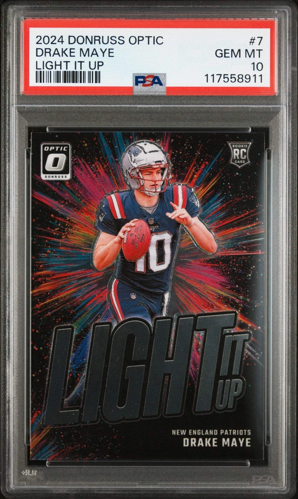 Graded 2024 Donruss Optic Drake Maye #7 Light It Up RC Football Card PSA 10