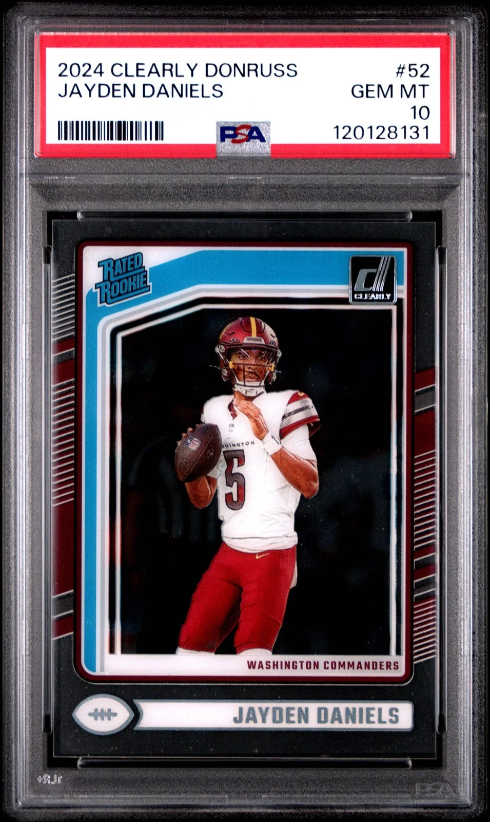 Graded 2024 Panini Clearly Donruss Jayden Daniels #52 RC Football Card PSA 10