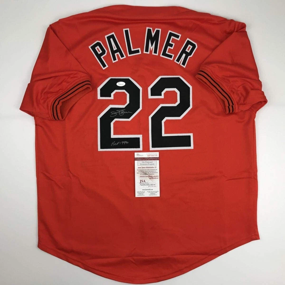 Autographed/Signed JIM PALMER HOF 1990 Baltimore Orange Jersey JSA COA Auto