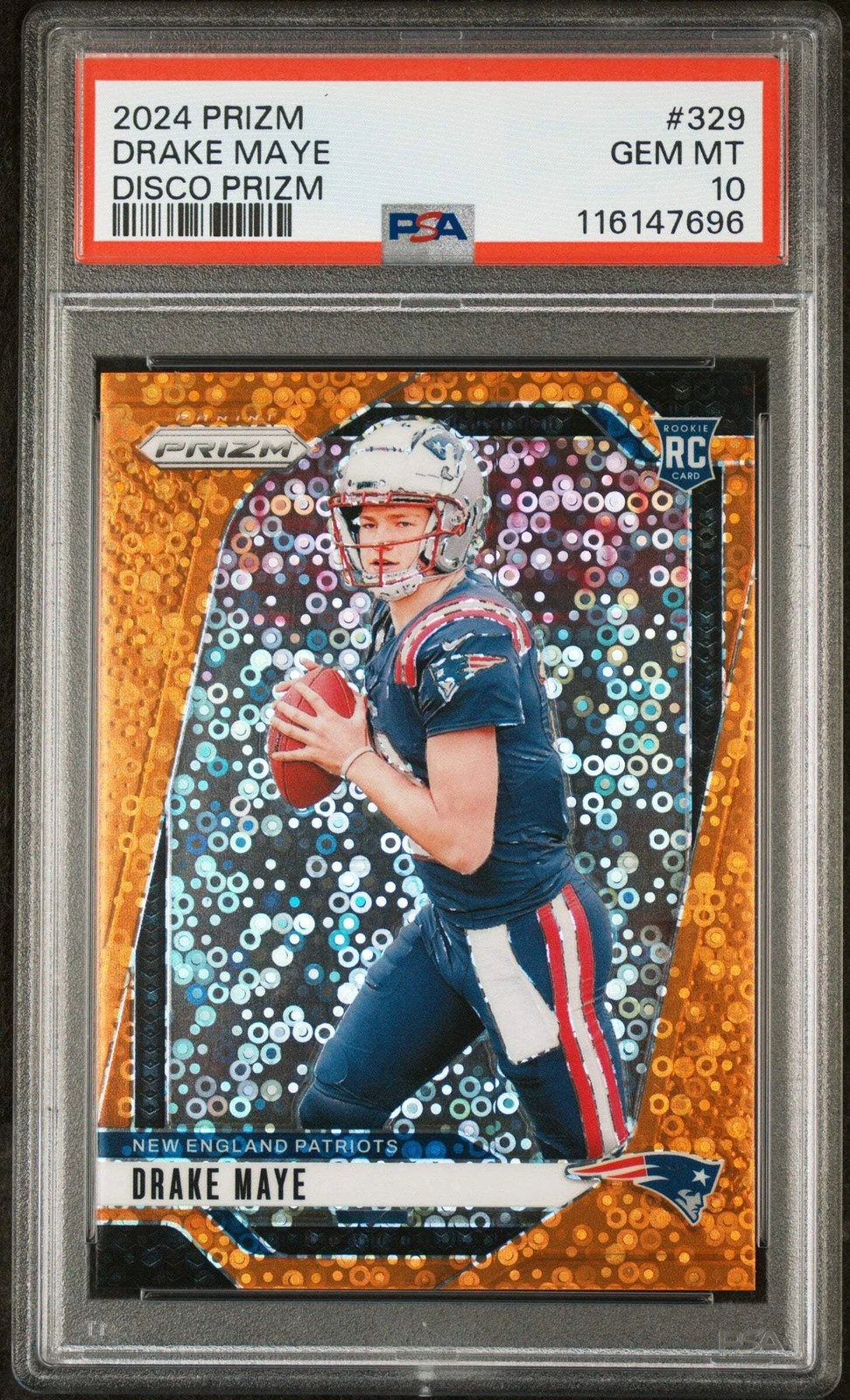 Graded 2024 Panini Prizm Drake Maye #329 Disco Prizm Rookie Football Card PSA 10