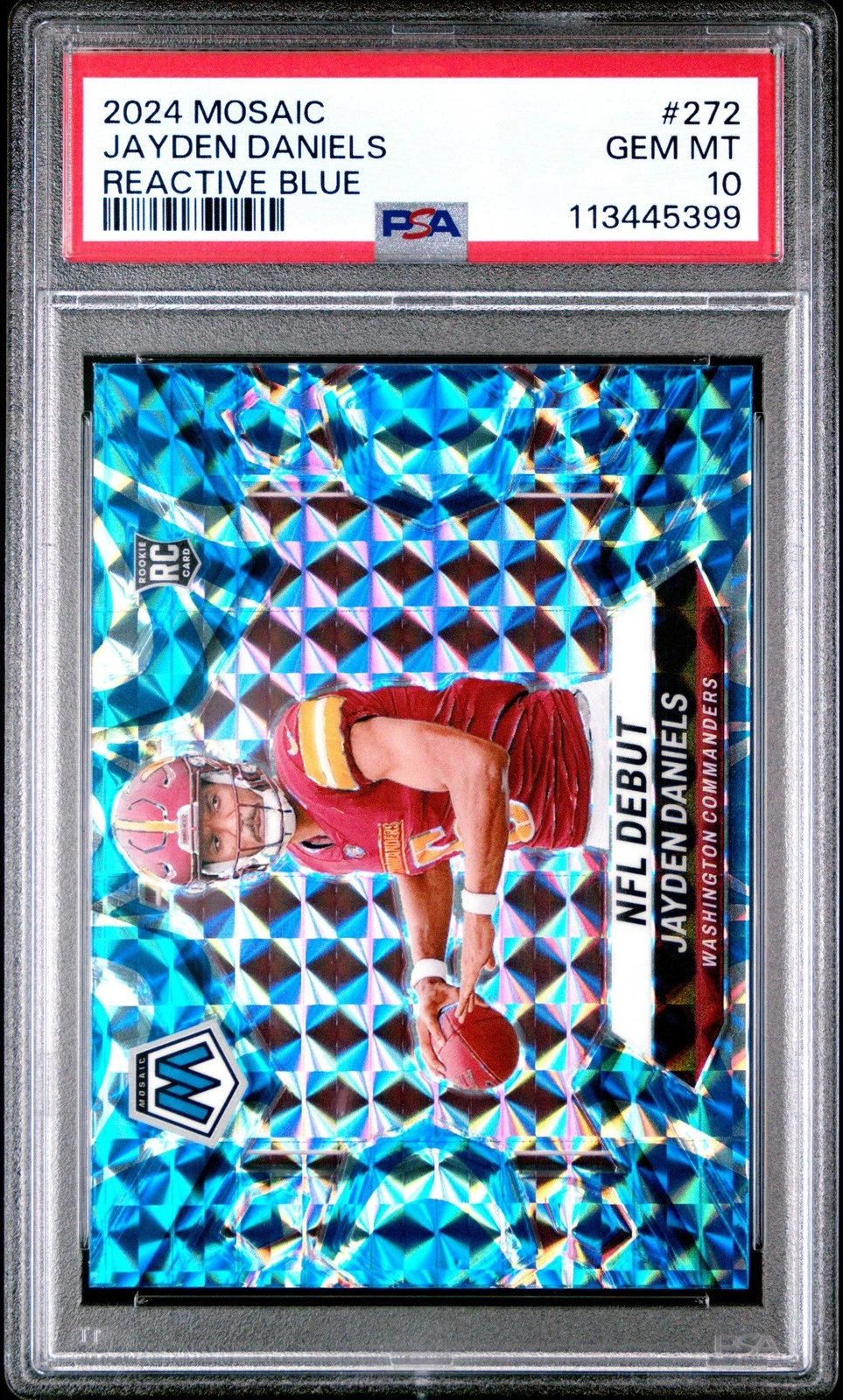 Graded 2024 Mosaic Jayden Daniels #272 Reactive Blue RC Football Card PSA 10