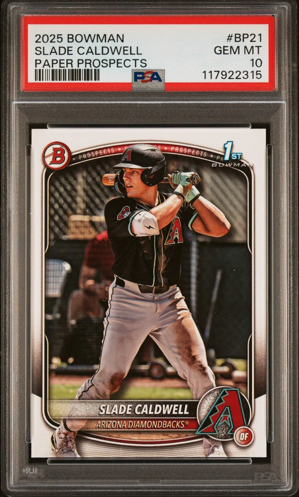 Graded 2025 Bowman Slade Caldwell #BP21 Paper Prospects RC Baseball Card PSA 10