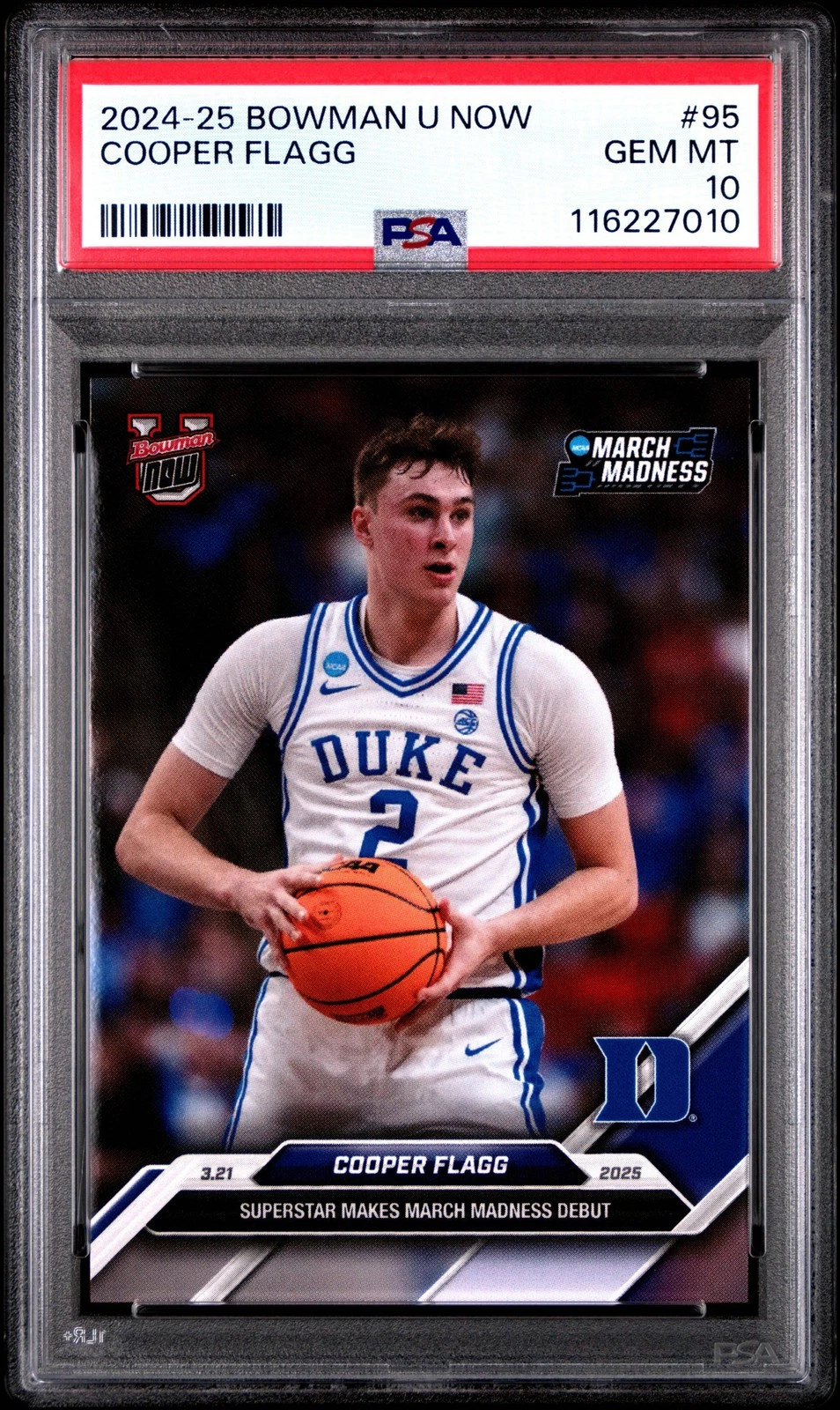 Graded 2024 Topps Bowman U Now Cooper Flagg #95 Rookie RC Basketball Card PSA 10
