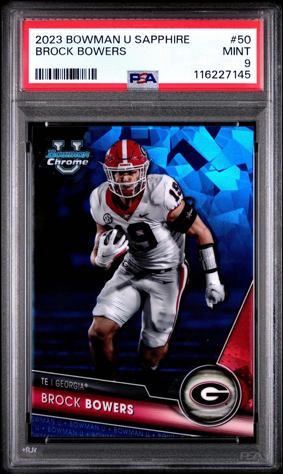 Graded 2023 Bowman U Sapphire Brock Bowers #9 Rookie RC Football Card PSA 9 Mint