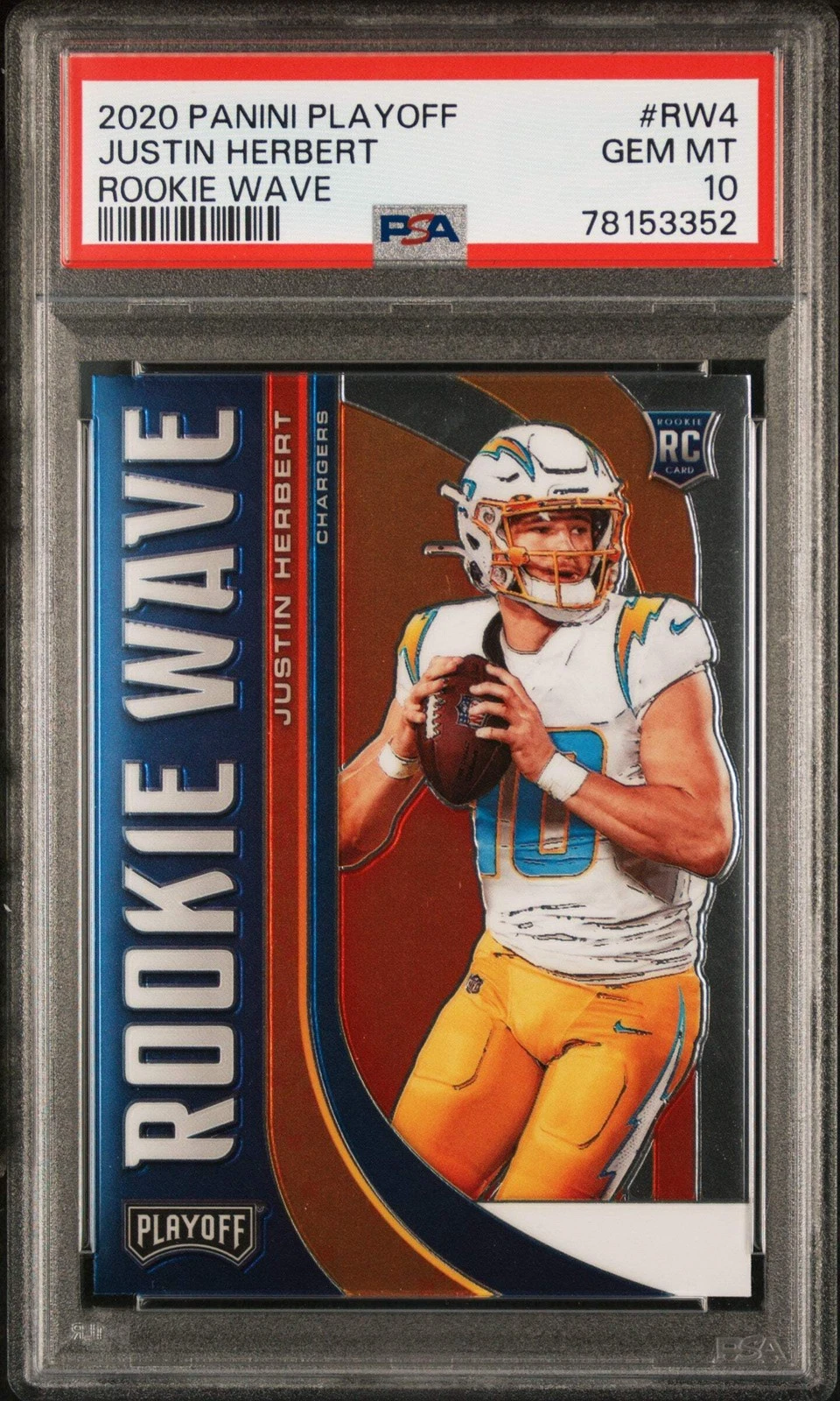 Graded 2020 Panini Playoff Justin Herbert #RW4 Rookie Wave Football Card PSA 10