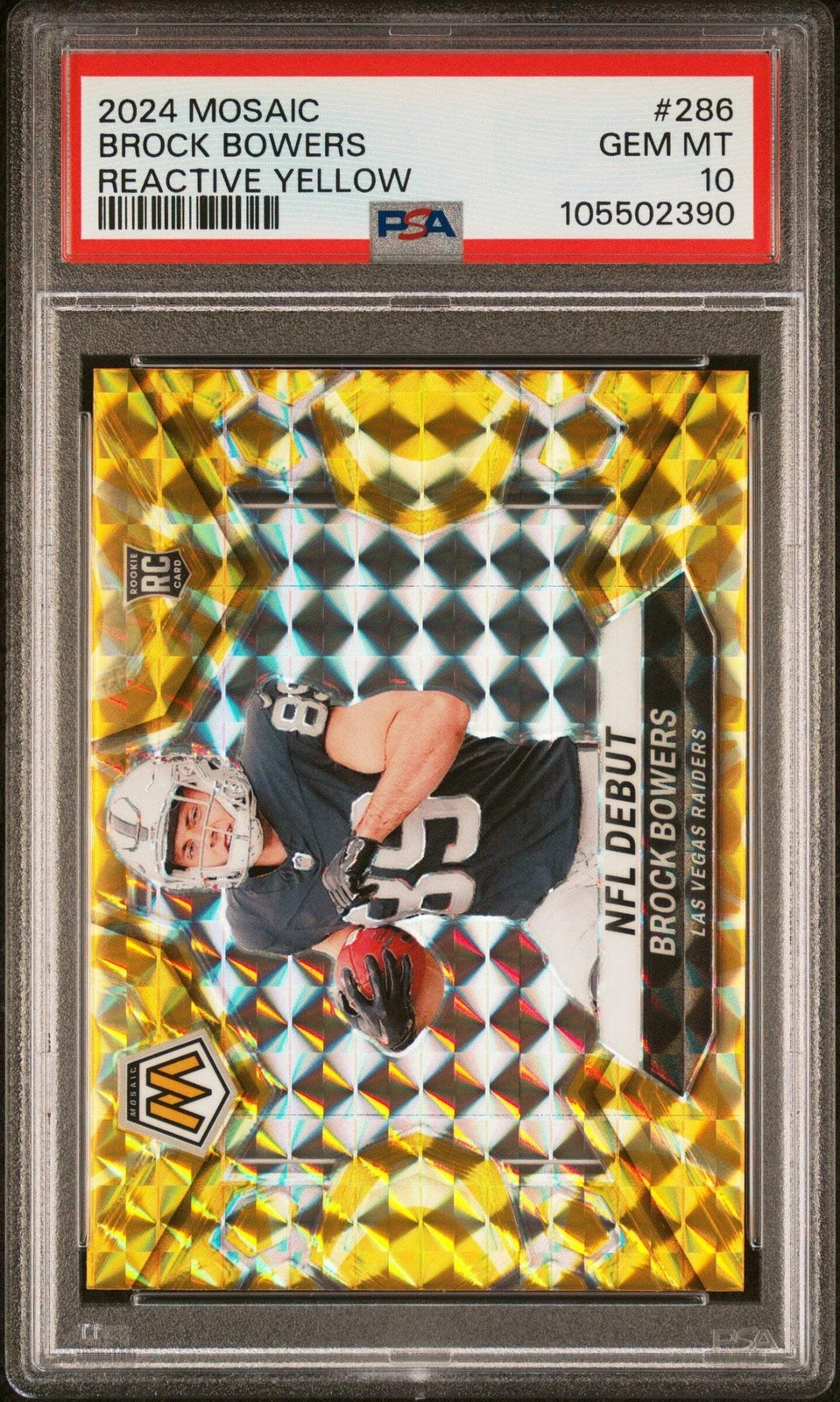 Graded 2024 Mosaic Brock Bowers #286 Reactive Yellow RC Football Card PSA 10