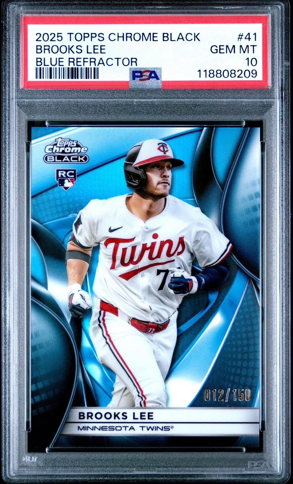 Graded 2025 Topps Chrome Black Brooks Lee #41 Blue REF /150 Rookie Card PSA 10