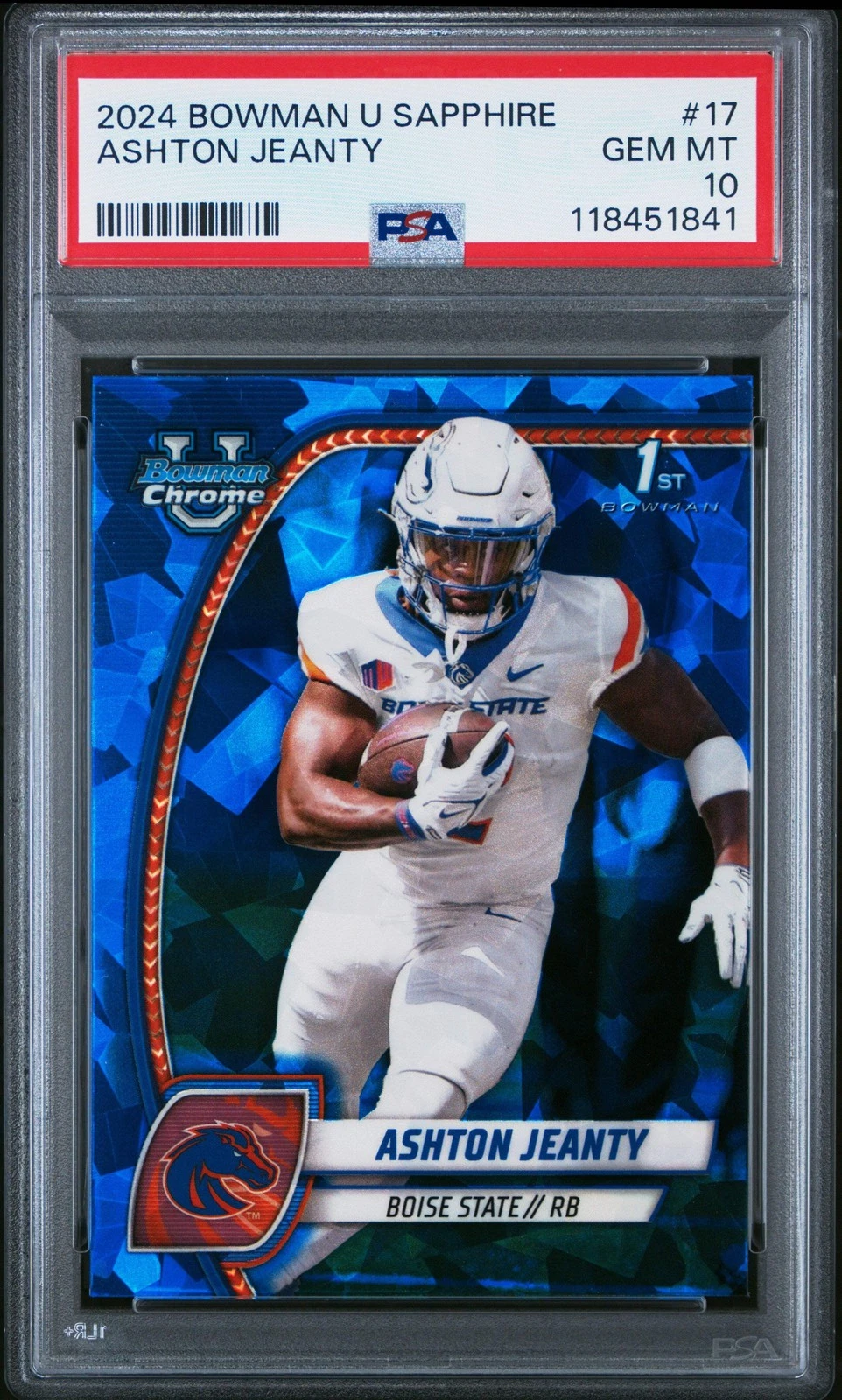 Graded 2024 Topps Bowman U Sapphire Ashton Jeanty #17 RC Football Card PSA 10