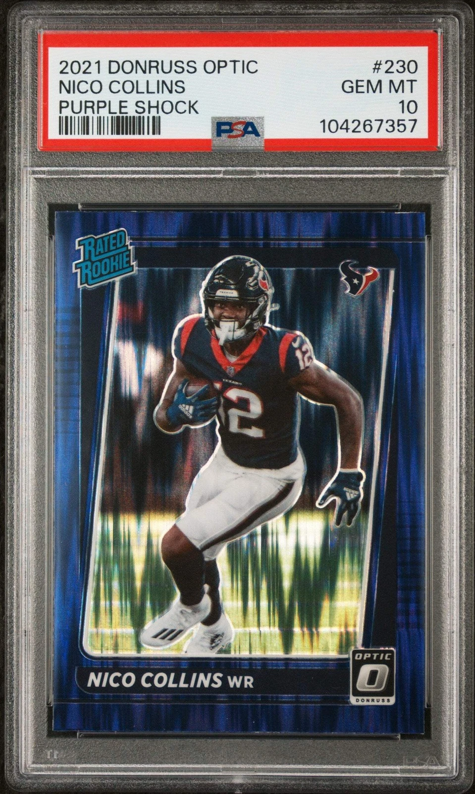 Graded 2021 Donruss Optic Nico Collins #230 Purple Shock RC Football Card PSA 10