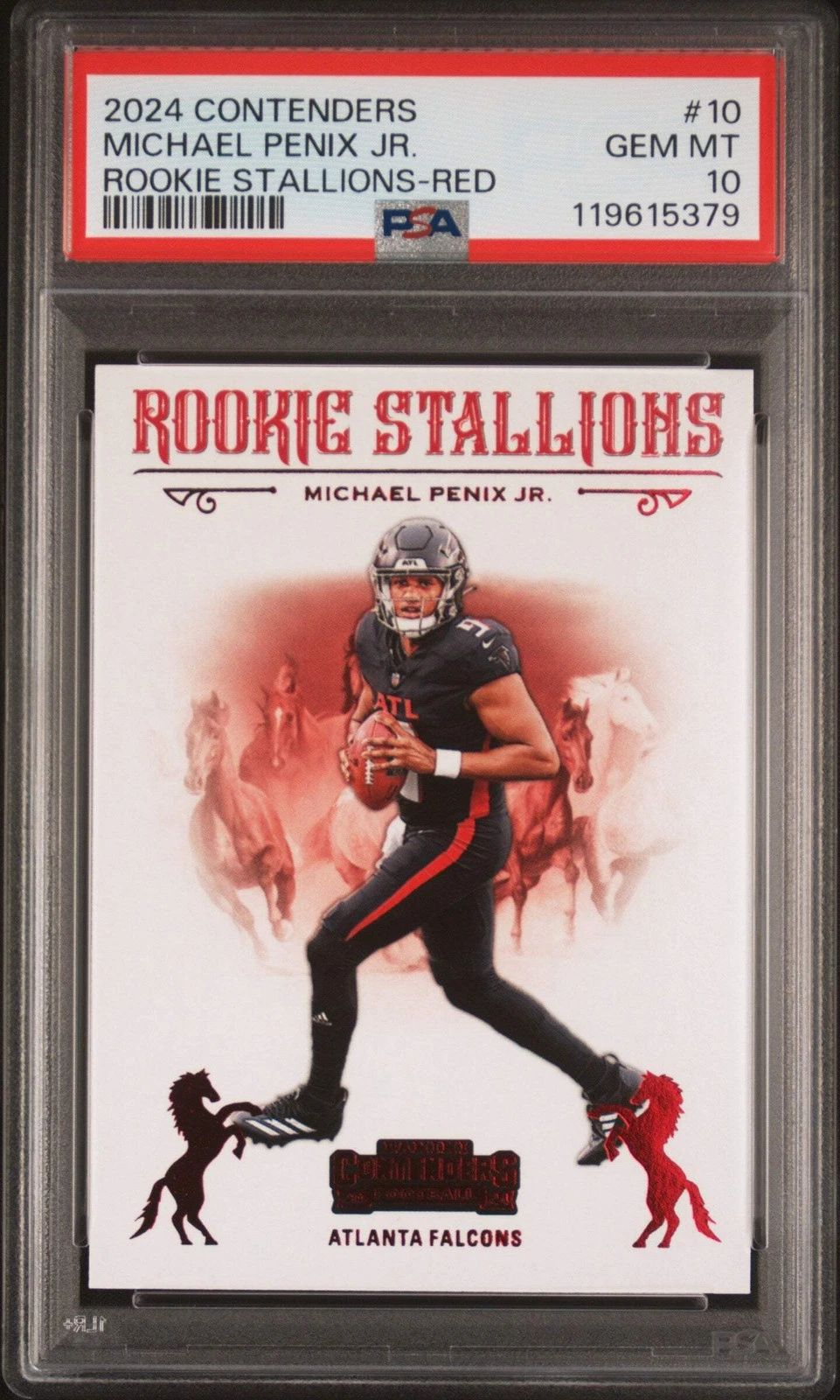 Graded 2024 Contenders Michael Penix Jr #10 Stallions Red Football Card PSA 10