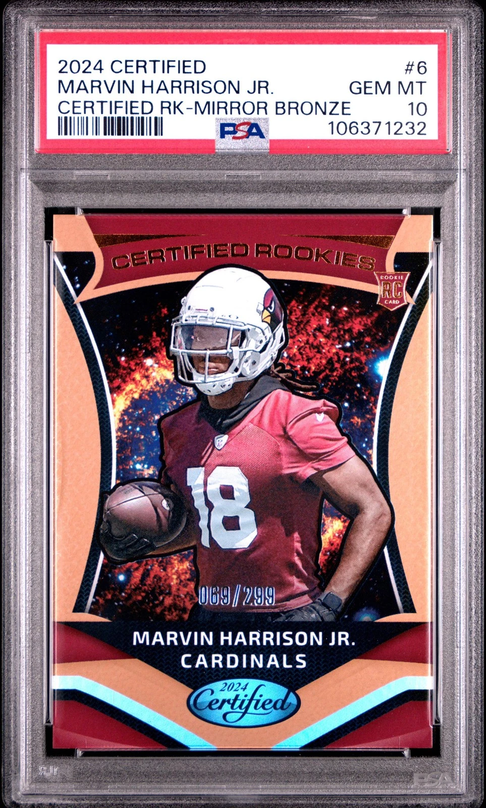Graded 2024 Certified Marvin Harrison Jr #6 Bronze /299 Football Card PSA 10