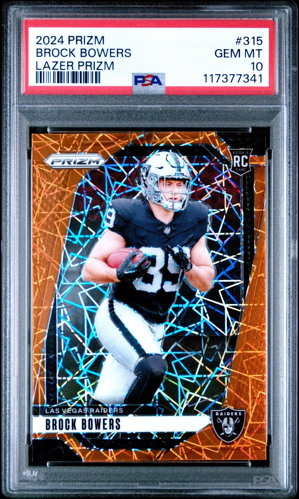 Graded 2024 Panini Prizm Brock Bowers #315 Lazer Prizm RC Football Card PSA 10