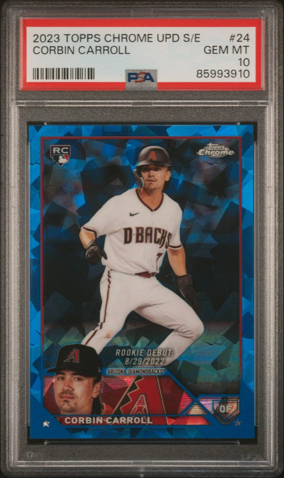 Graded 2023 Topps Chrome Upd Sapphire Corbin Carroll #24 RC Baseball Card PSA 10