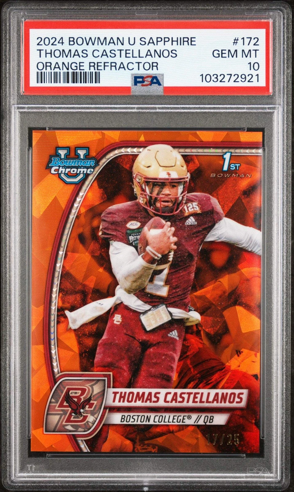 Graded 2024 Bowman U S/E Thomas Castellanos #172 Orange /25 Football Card PSA 10
