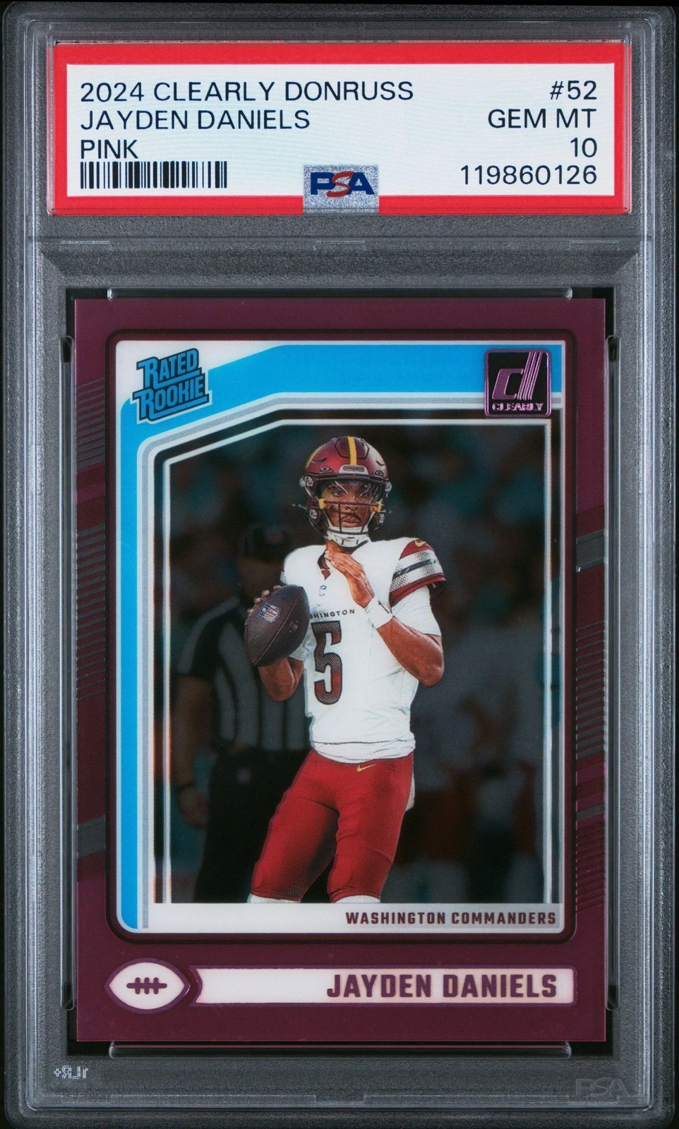 Graded 2024 Panini Clearly Donruss Jayden Daniels #52 RC Football Card PSA 10