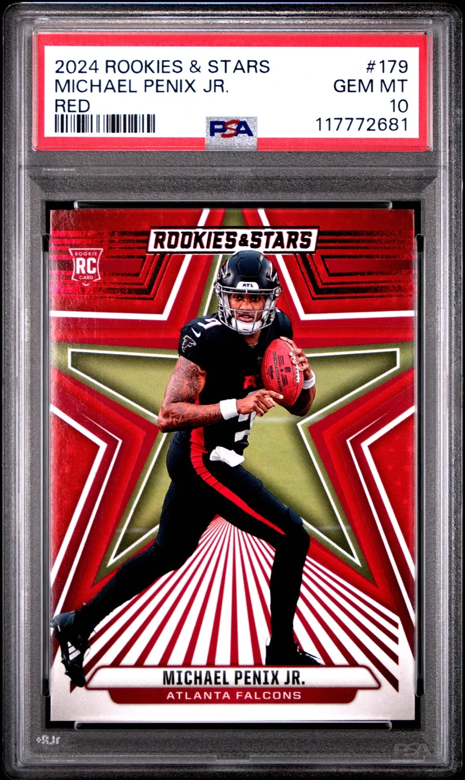 Graded 2024 Rookies & Stars Michael Penix Jr #179 Red RC Football Card PSA 10