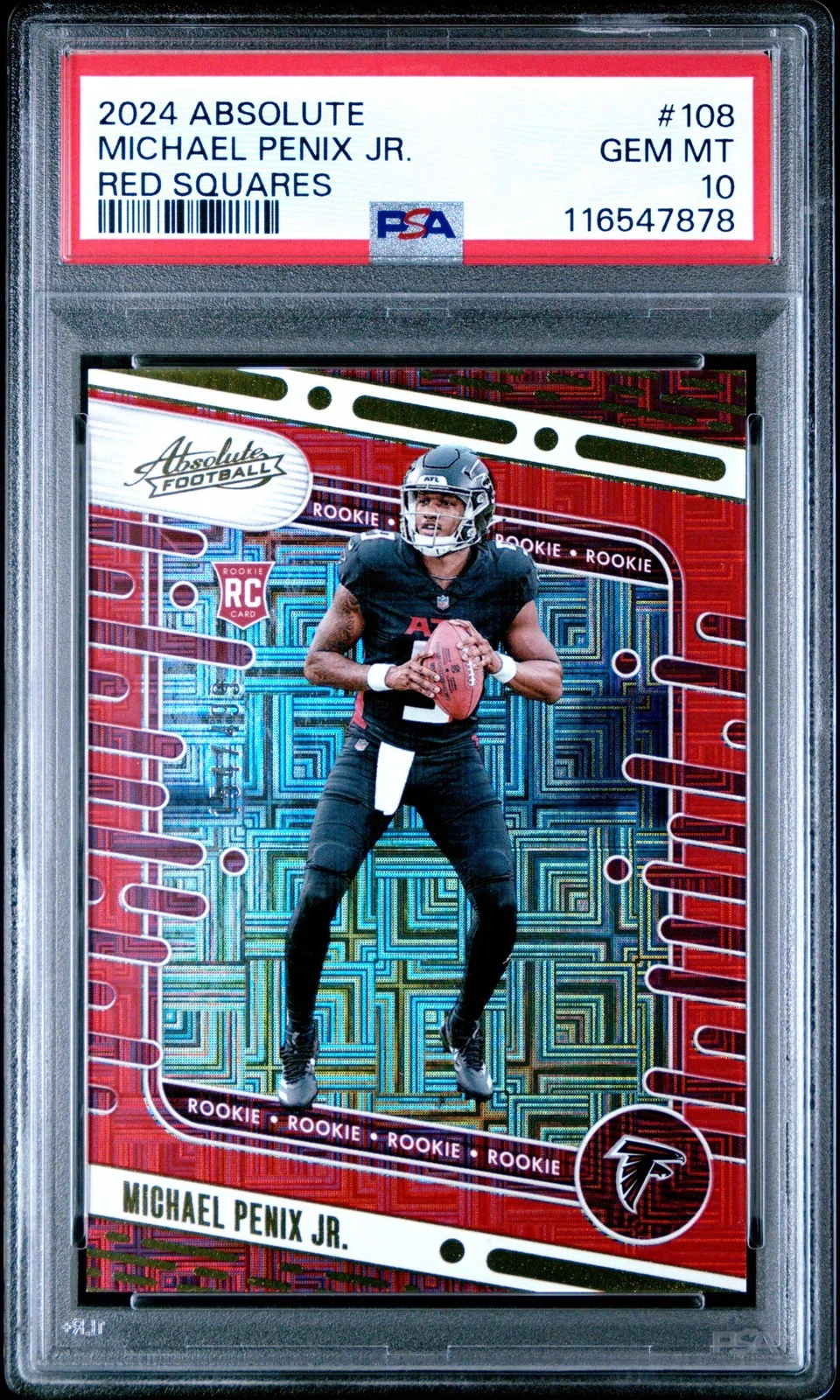 Graded 2024 Absolute Michael Penix Jr #108 Red Squares RC Football Card PSA 10
