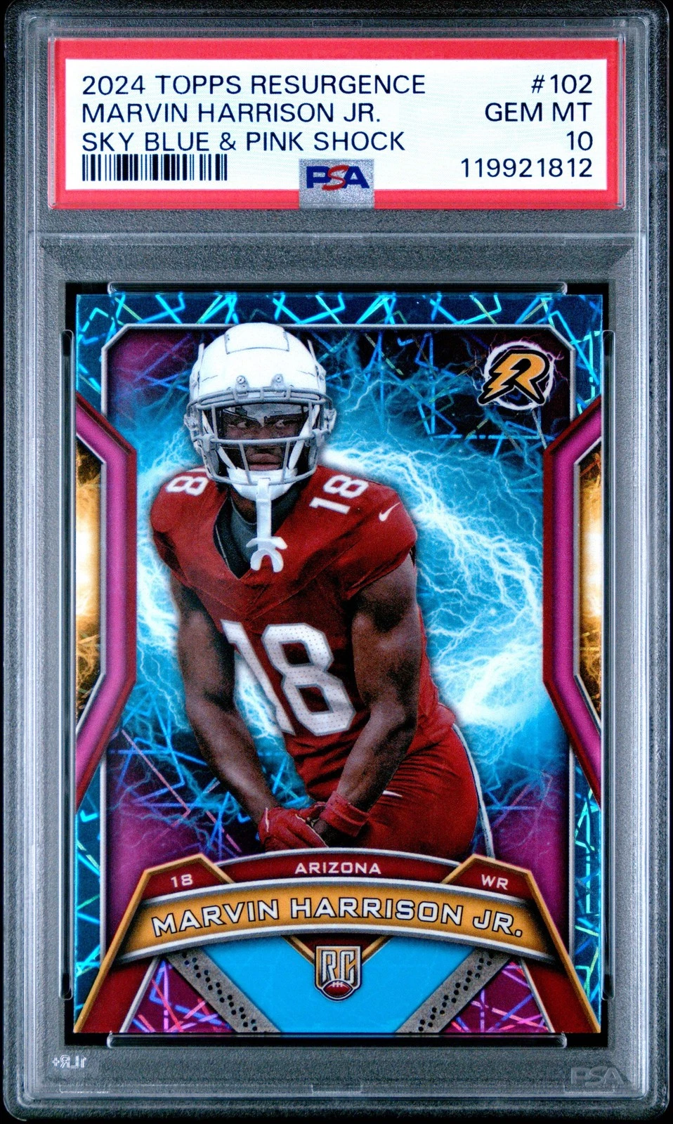 Graded 2024 Resurgence Marvin Harrison Jr #102 Blue/Pink RC Football Card PSA 10