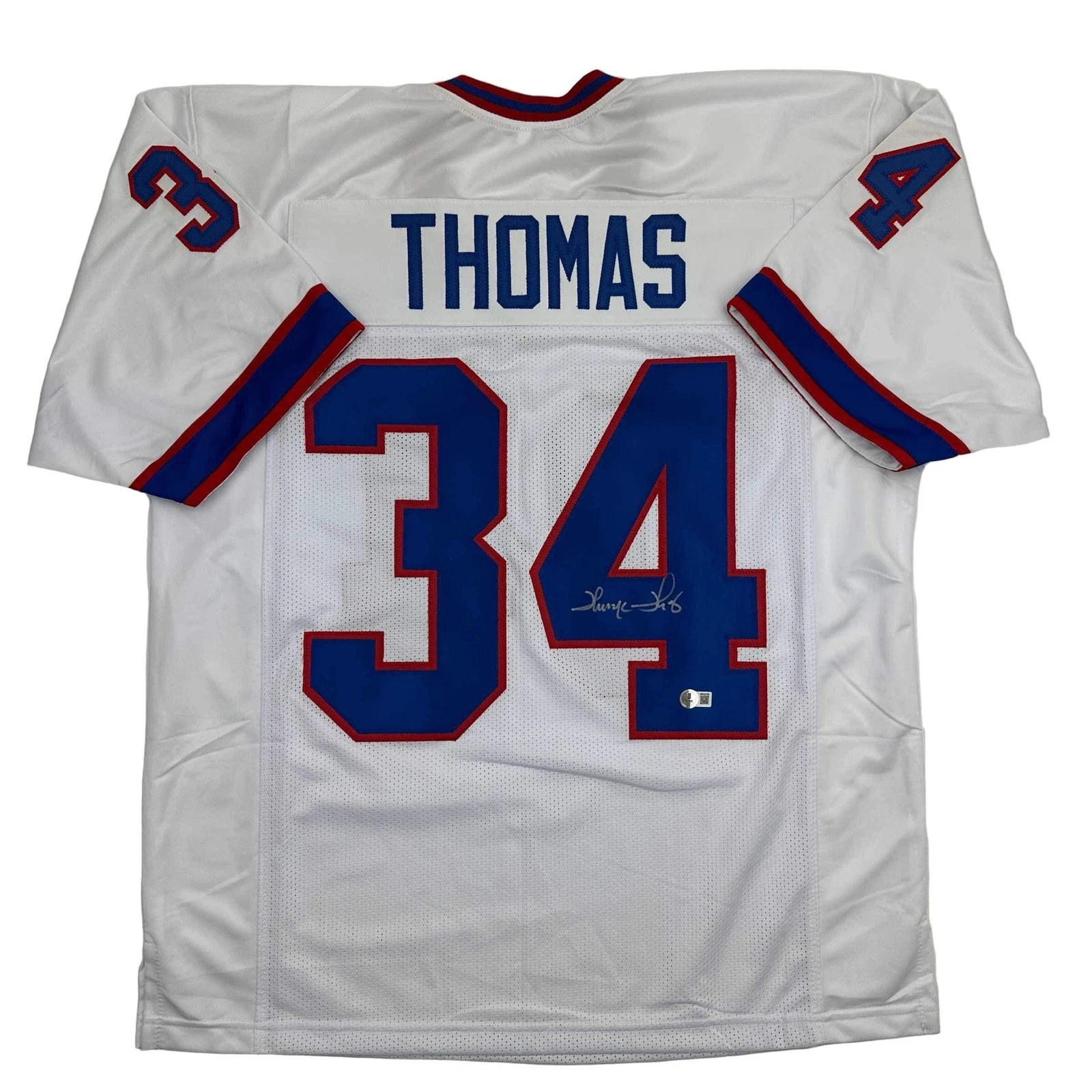 Autographed/Signed THURMAN THOMAS Buffalo White Football Jersey JSA COA Auto