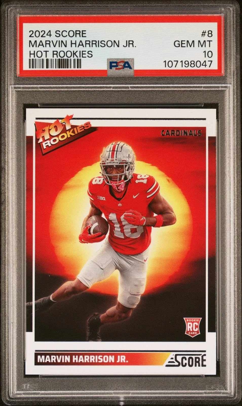 Graded 2024 Panini Score Marvin Harrison Jr #8 Hot Rookies Football Card PSA 10