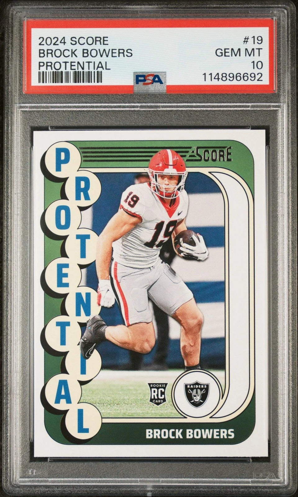 Graded 2024 Panini Score Brock Bowers #19 Protential Rookie Football Card PSA 10