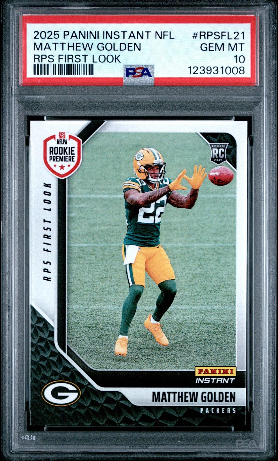 Graded 2025 Panini Matthew Golden #RPSFL21 First Look RC Football Card PSA 10