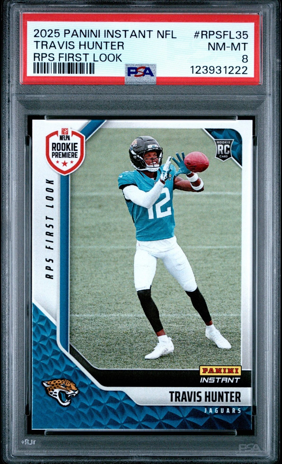 Graded 2025 Panini Travis Hunter #RPSFL35 RPS First Look RC Football Card PSA 8