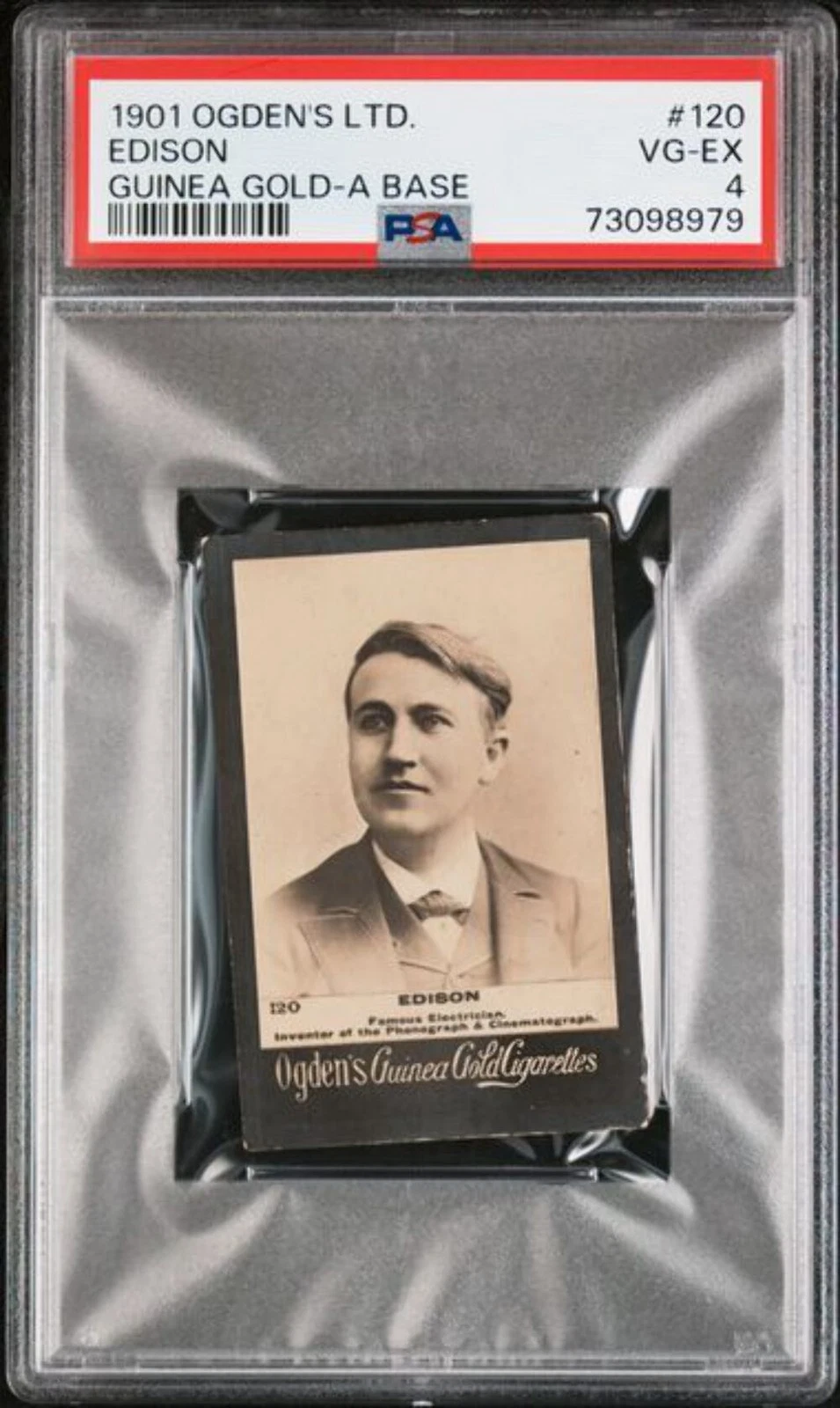 Graded 1901 Ogden's LTD. Guinea Gold-A Base Edison #120 Tobacco Card PSA 4 VG-EX