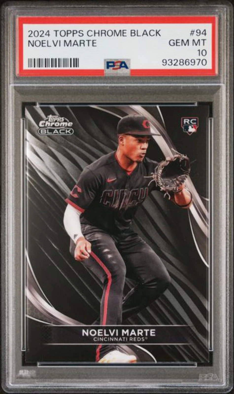 Graded 2024 Topps Chrome Black Noelvi Marte #94 Rookie RC Baseball Card PSA 10