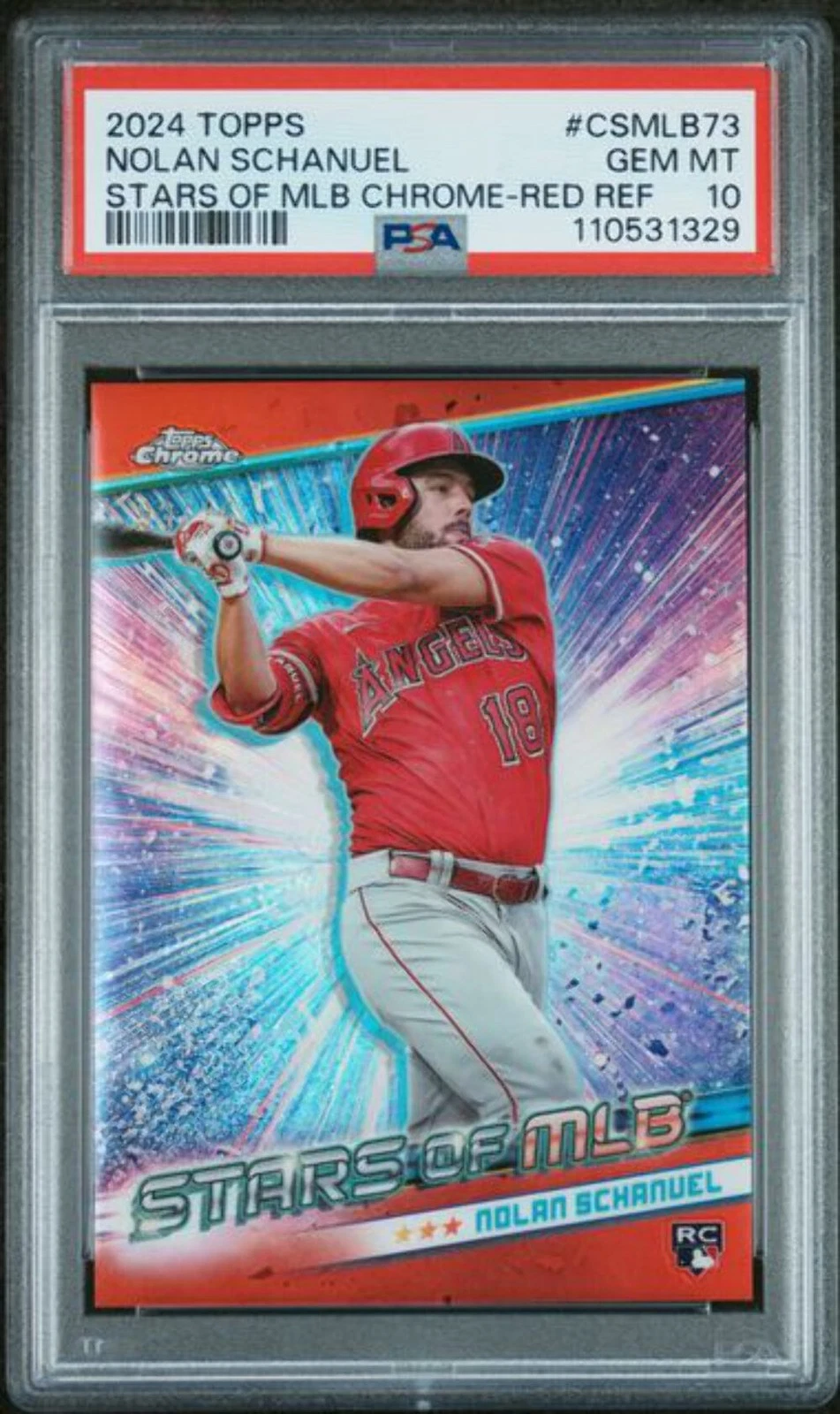 Graded 2024 Topps Nolan Schanuel CSMLB73 /75 Stars of MLB Red Refractor PSA 10