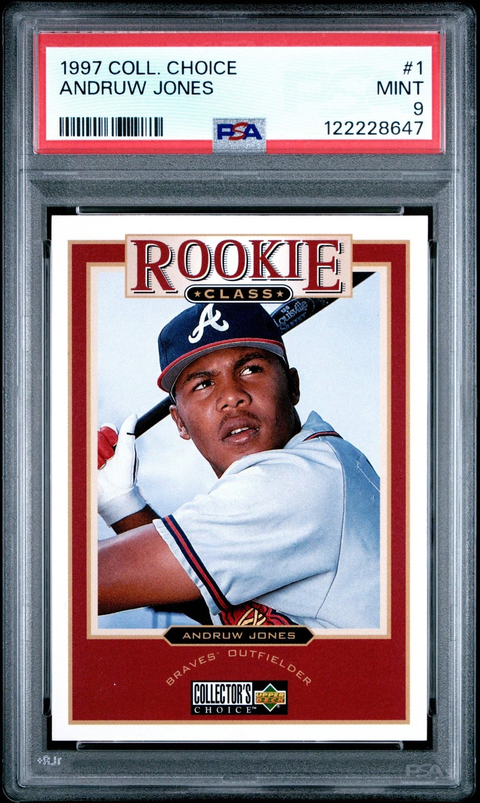 Graded 1997 Upper Deck Collectors Choice Andruw Jones #1 RC Baseball Card PSA 9
