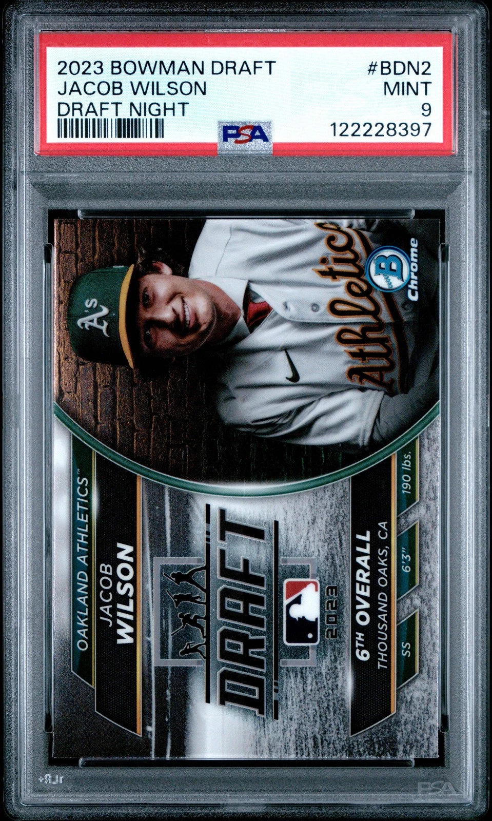 Graded 2023 Bowman Draft Jacob Wilson #BDN2 Draft Night RC Baseball Card PSA 9